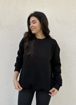 Omuz Dikiş Detaylı Oversize Sweat Siyah