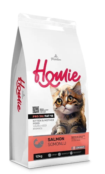 Homie Super Premium Düşük Tahıllı Somonlu Yavru ve Anne Kedi Maması 12 Kg