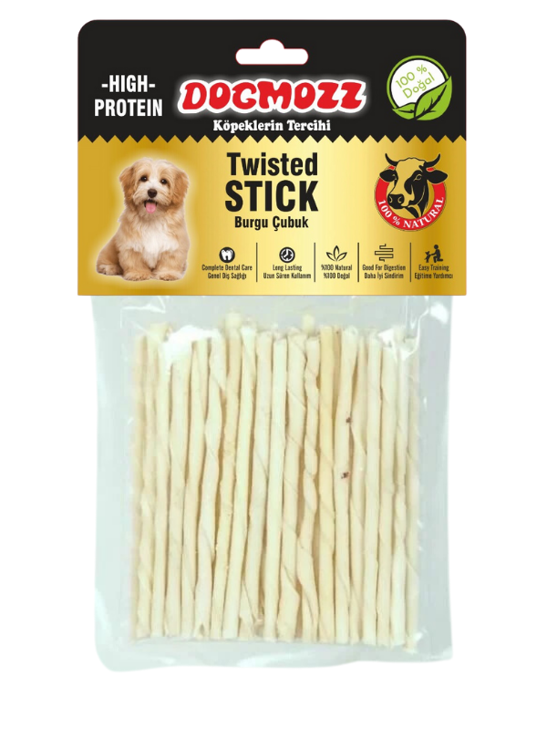 DogMozz Premium Deri Burgu Stick Kalın Beyaz 50 Adet