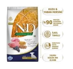 N&D Ancestral Grain Düşük Tahıllı Kuzu Etli ve Yaban Mersinli Küçük Irk Yavru Köpek Maması 2.5 kg