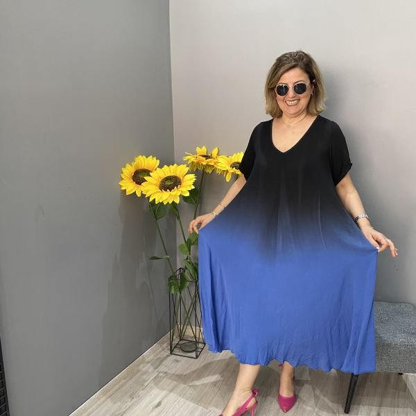 İtalyan Pamuklu Elbise-Siyah/Mavi