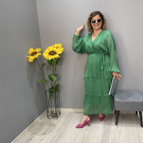İtalyan ipek elbise -yeşil