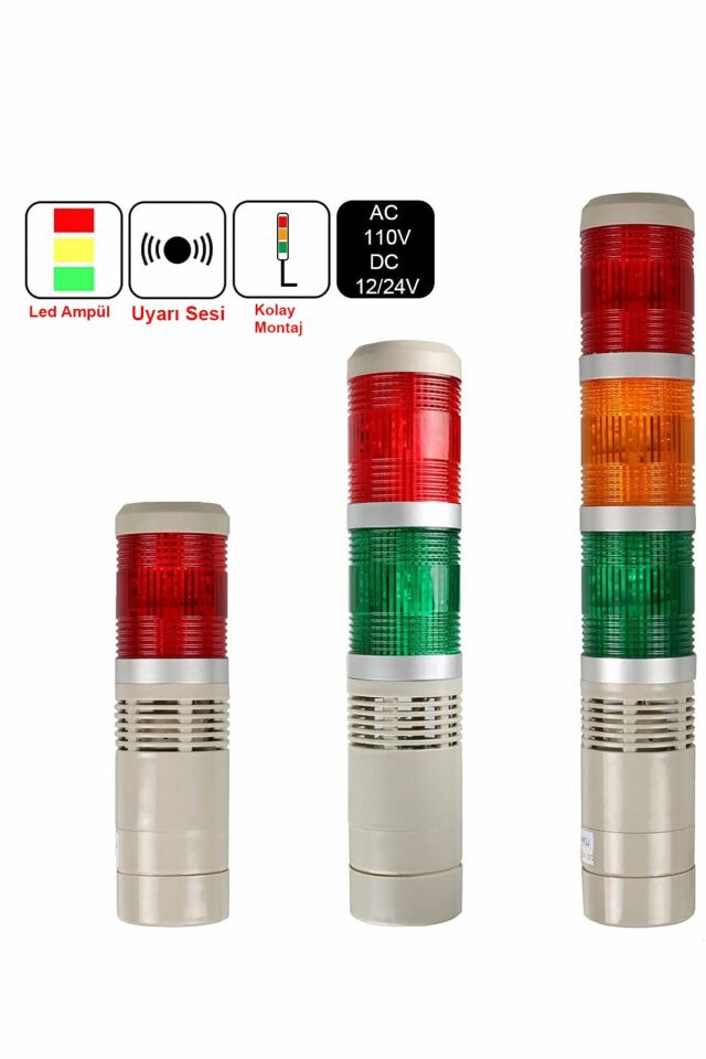 Momentum D50 Işıklı Kolon 24VDC Led Sabit Buzzer Kırmızı Yeşil MST-53172