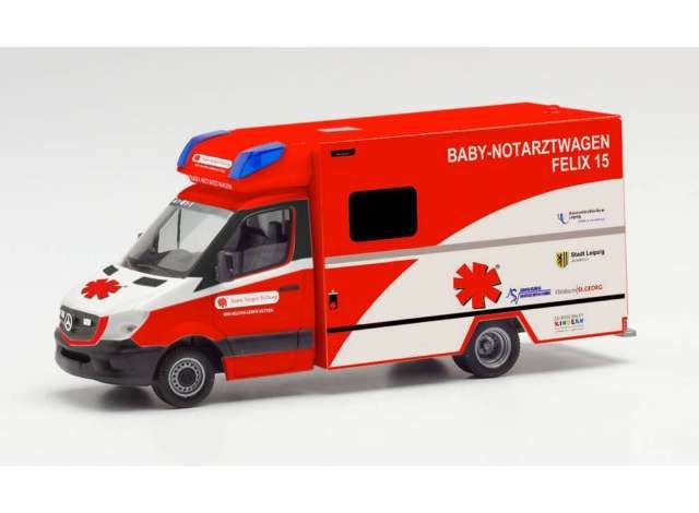 1/87 Mercedes Benz Sprinter Fahrtec Baby Emergency Doctor Felix 15 Leipzig, red/white