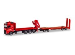 Volvo FH GL Flatbed Truck with Crane and Goldhofer TU4 *Gebrüder Markewitsch*, red