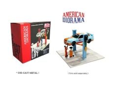 1/64 2 post lift with oil drainer & mechanic figure, light blue