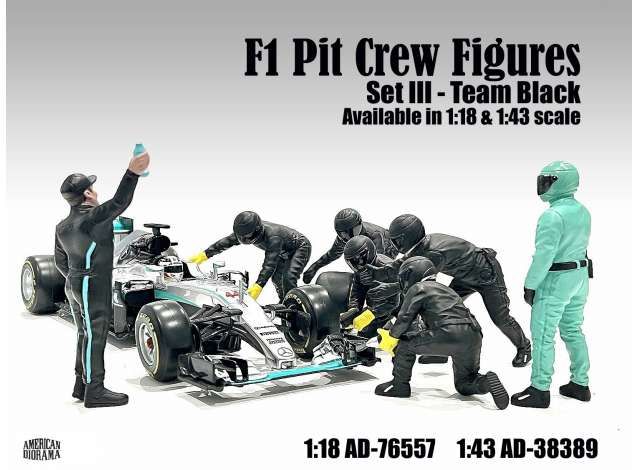 1/18 f1 pit crew figures set #3, team black 7 figures.