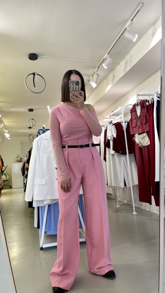 Premium Bel Detaylı Kemerli Palazzo Pembe