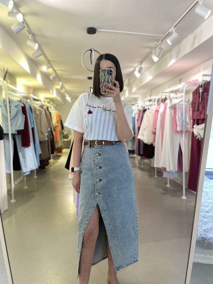 Yırtmaçlı Denim Etek