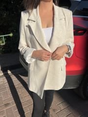 Bej Keten Blazer Ceket