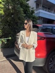 Bej Keten Blazer Ceket