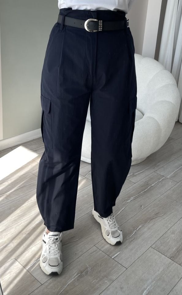 Kemerli Kargo Cep Pantolon Lacivert