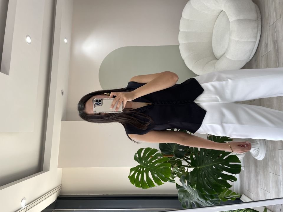 Kaplama Düğmeli Tasarım Yelek Siyah