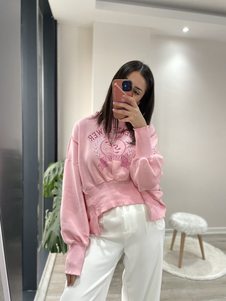Tasarım Sweatshirt Pembe