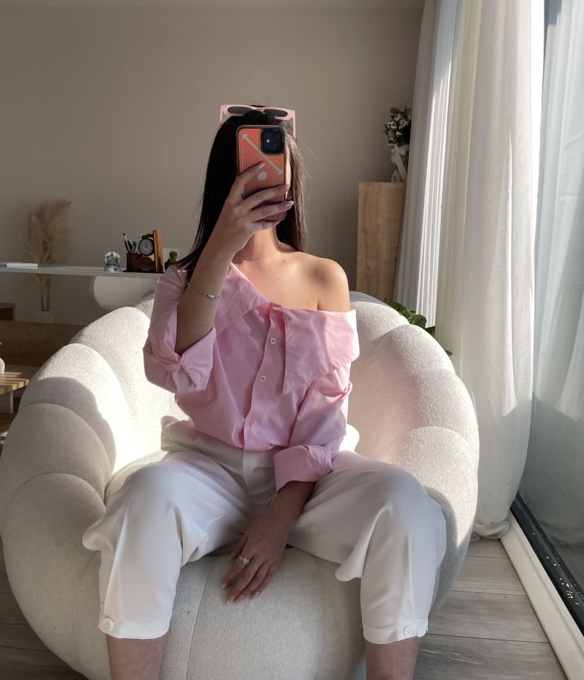 Omuz Detay Poplin Gömlek Pembe