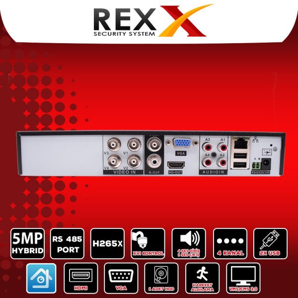 REX DVR 4CH 5MP XMEYE HYBRID H265+ VİDEO OUT