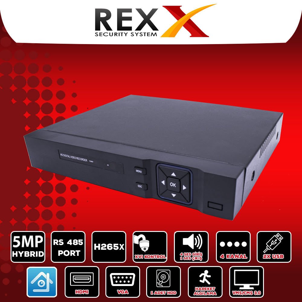 REX DVR 4CH 5MP XMEYE HYBRID H265+ VİDEO OUT