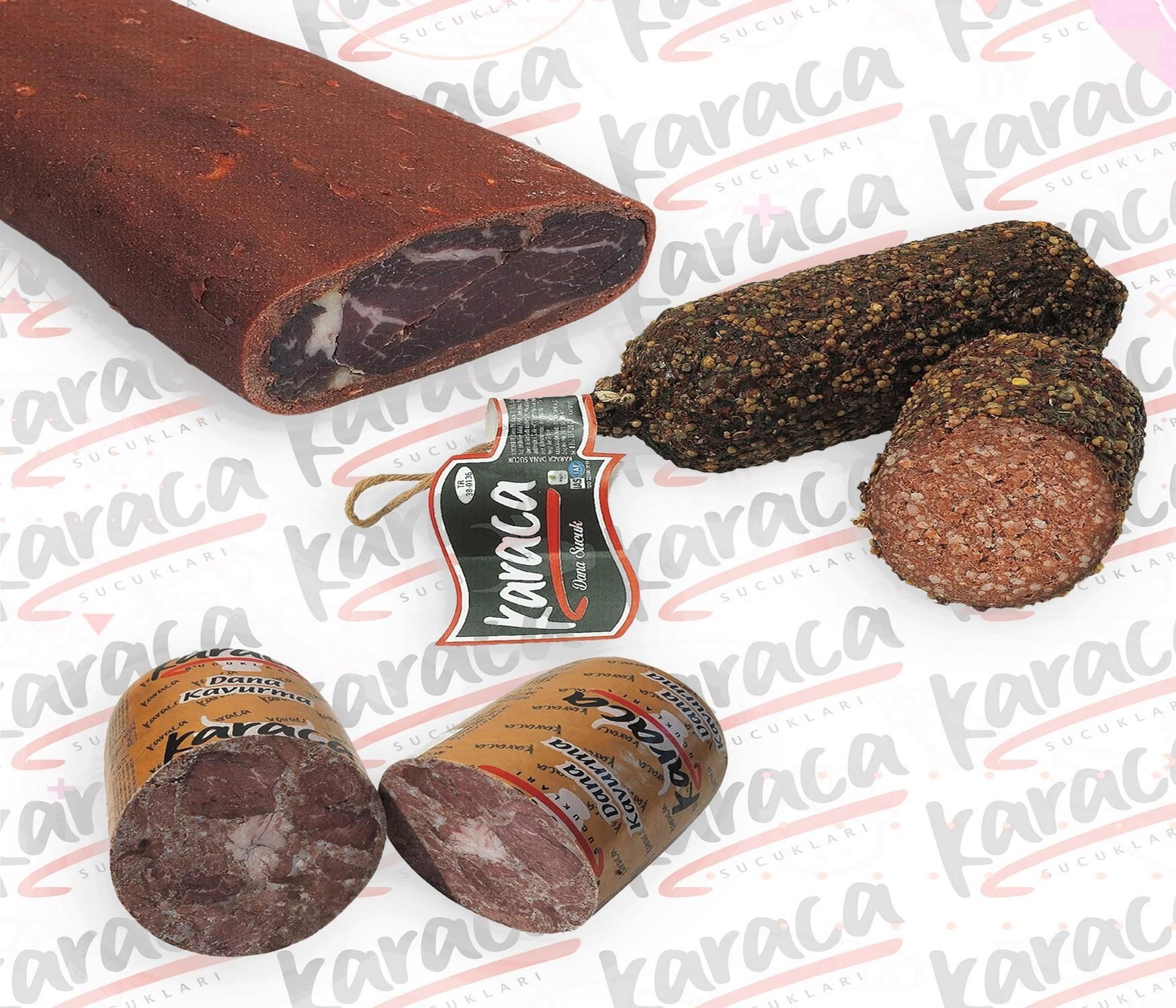 Karaca  Osmanlı Sucuk 500 Gr Bonfile Kuşgömü Çemensiz Pastırma 500 Gr Blok Dana Kavurma 500 Gr