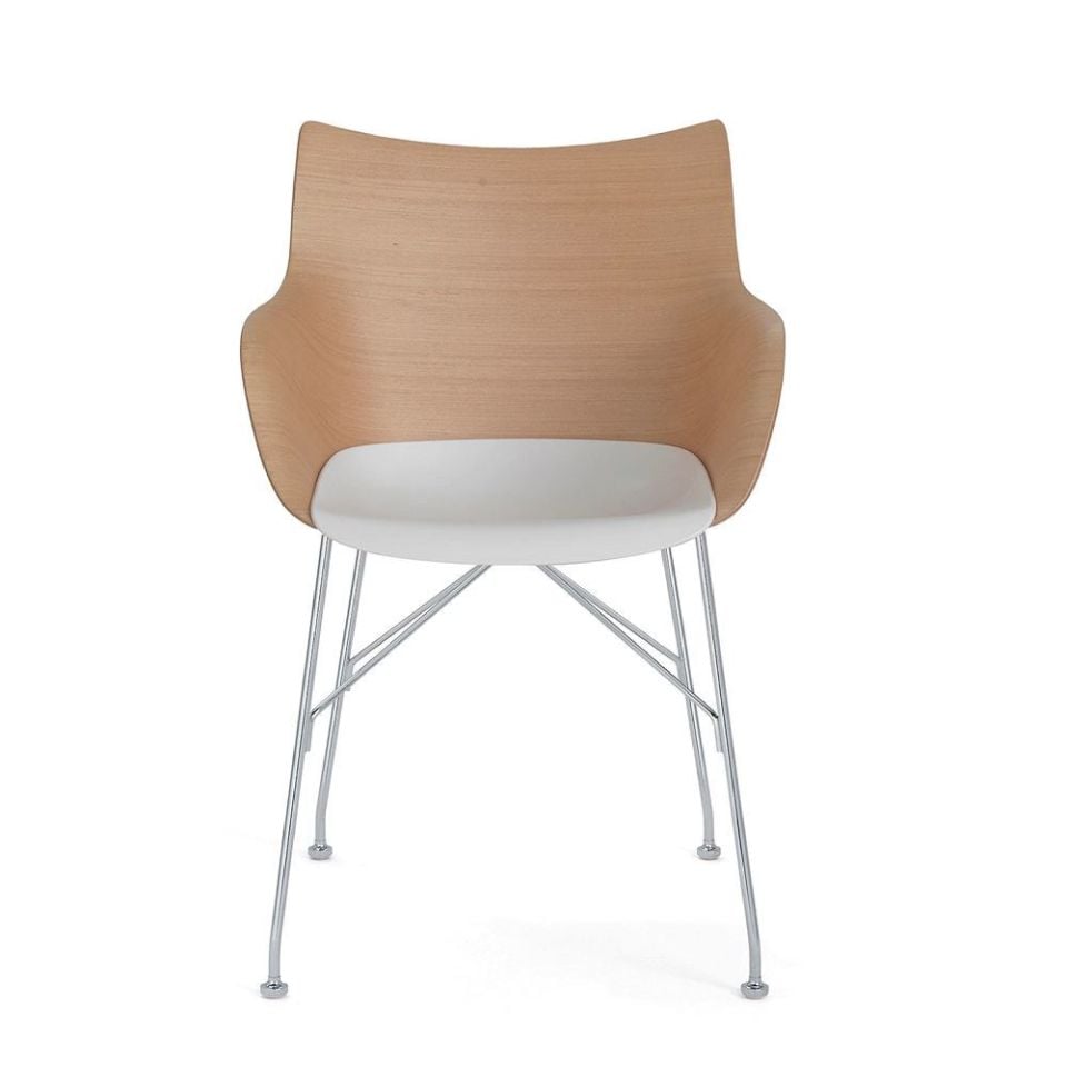 Q/Wood Kollu Sandalye Açık Beyaz/Krom