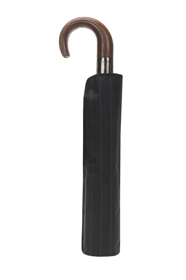 April Baston Saplı Lüx Şemsiye Yarı Otomatik Mini Çizgili Siyah 228-Gl