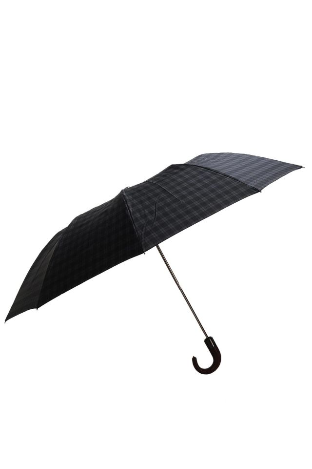 April Baston Saplı Lüx Şemsiye Yarı Otomatik Mini Ekose Füme 228-Gl