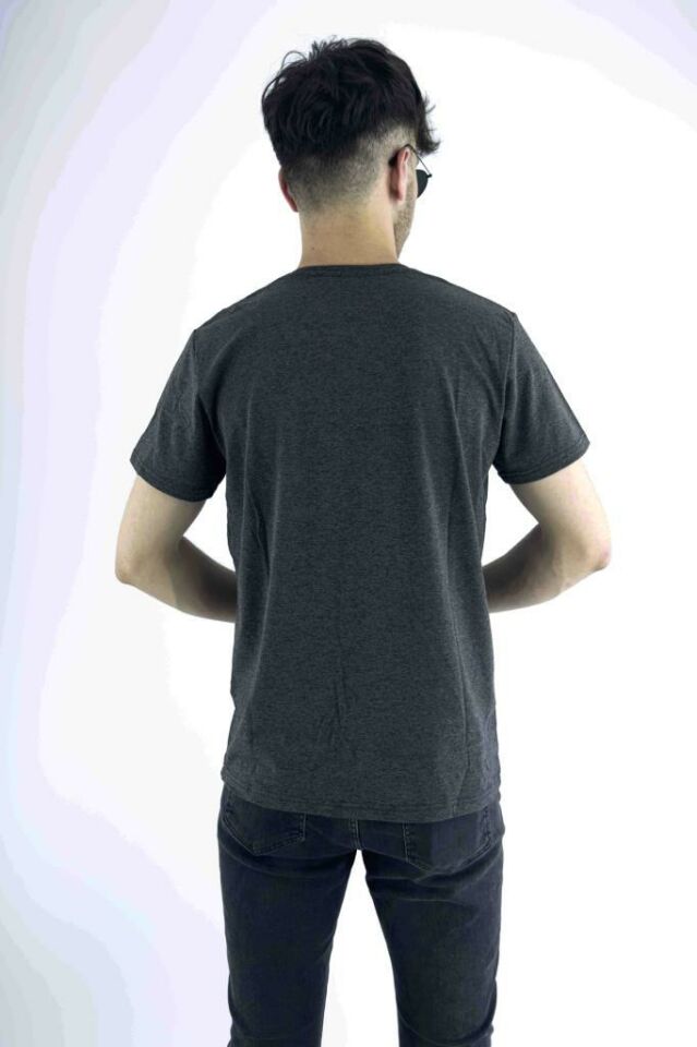 Erkek Antrasit Slim Fit Mood T-shirt Cırt Cırtlı Değiştirilebilir Mood Sticker