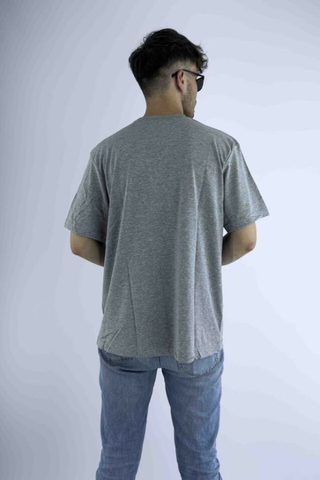 Erkek Gri Oversize Mood T-shirt Cırt Cırtlı Değiştirilebilir Mood Sticker