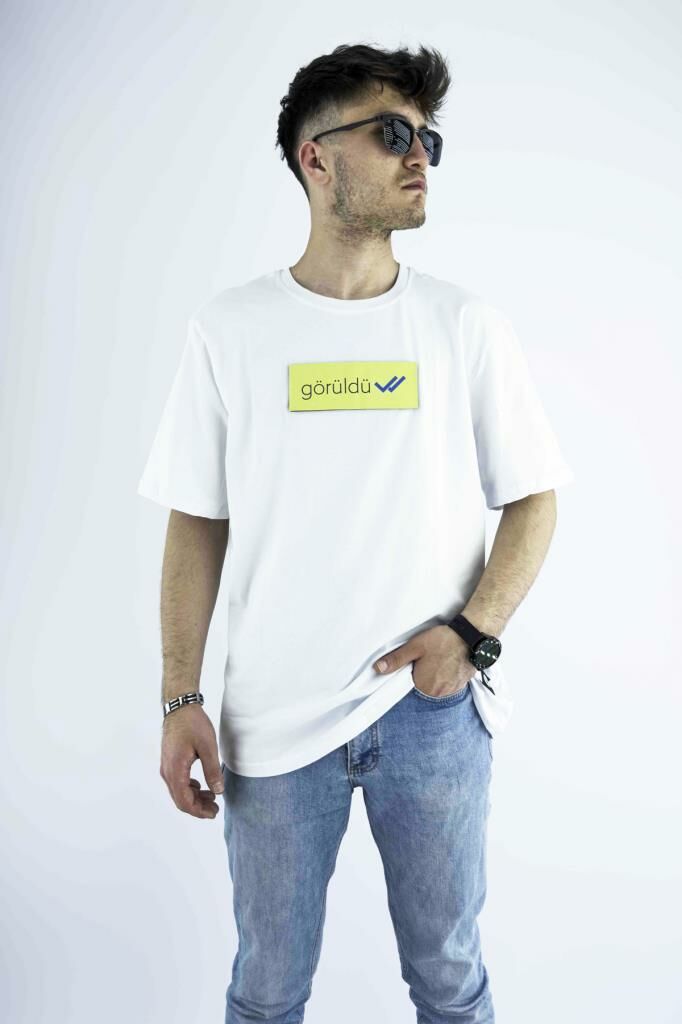 Erkek Ekru Oversize Mood T-shirt Cırt Cırtlı Değiştirilebilir Mood Sticker