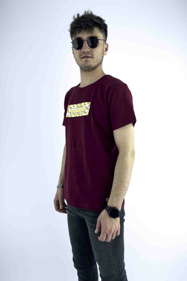 Erkek Bordo Slim Fit Mood T-shirt Cırt Cırtlı Değiştirilebilir Mood Sticker