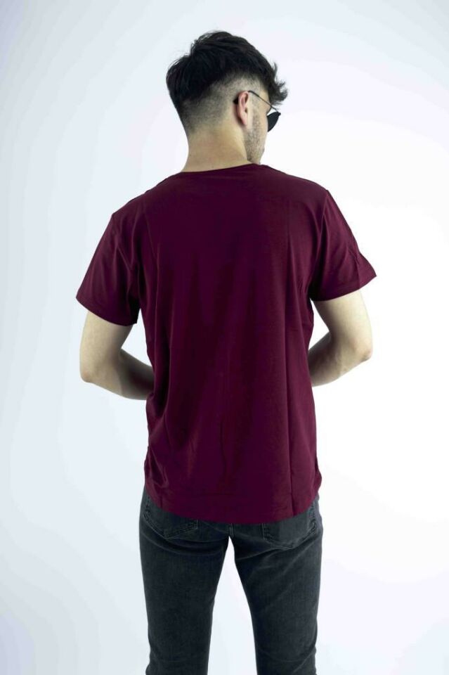 Erkek Bordo Slim Fit Mood T-shirt Cırt Cırtlı Değiştirilebilir Mood Sticker