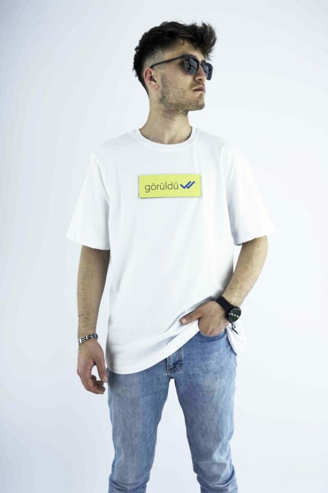 Erkek Beyaz Oversize Mood T-shirt Cırt Cırtlı Değiştirilebilir Mood Sticker