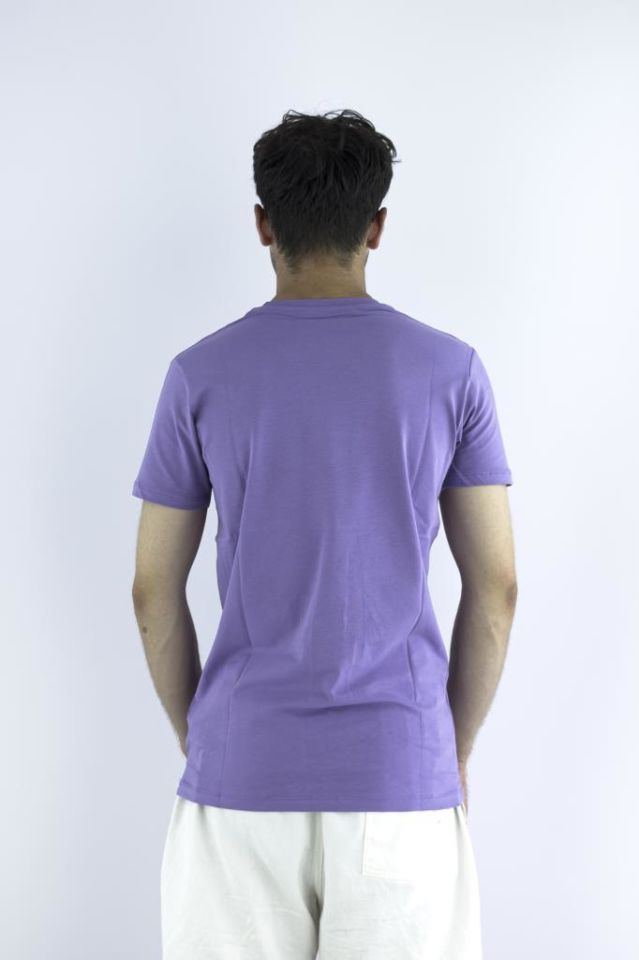 Erkek Lila Slim Fit Mood T-shirt Cırt Cırtlı Değiştirilebilir Mood Sticker