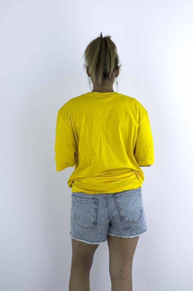 Kadın Sarı Oversize Mood T-shirt Cırt Cırtlı Değiştirilebilir Mood Sticker