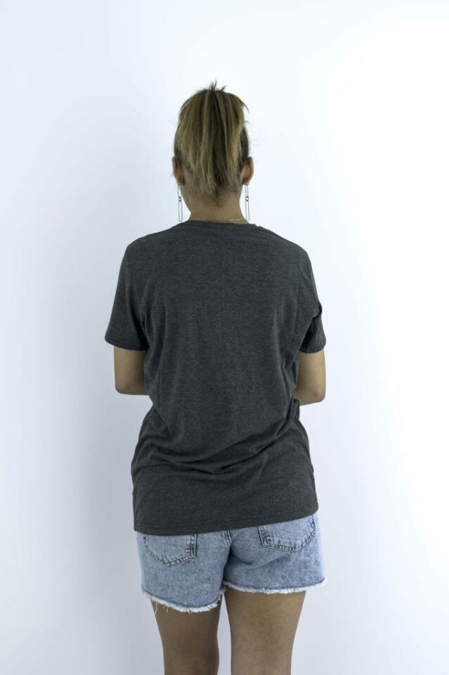 Kadın Antrasit Slim Fit Mood T-shirt Cırt Cırtlı Değiştirilebilir Mood Sticker