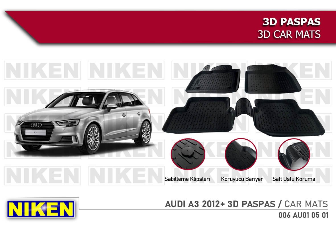 Audi A3 Hb Havuzlu 3D Paspas Niken Siyah 2013 Sonrası