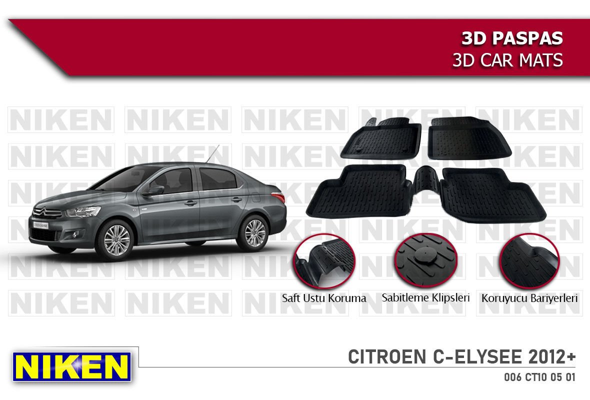 Citroen C-ellysee Havuzlu 3D Paspas Niken Siyah 2012 Sonrası