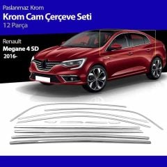 Renault Megane 4 Cam Çerçevesi Kromu Komple Set 12 Parça 2016+ sonrası