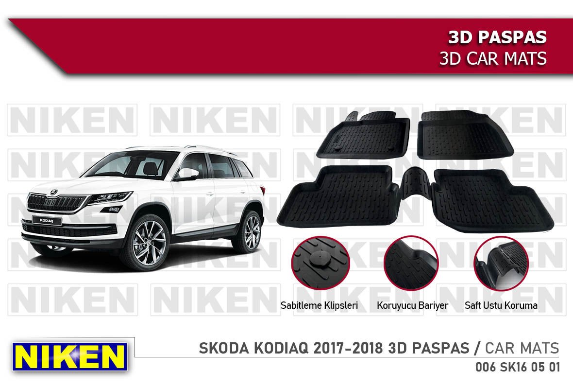 Skoda Kodiaq Havuzlu 3D Paspas Niken Siyah 2017+ Sonrası