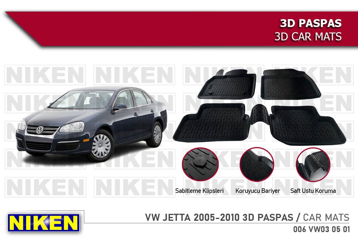 Volkswagen Jetta Havuzlu 3D Paspas Niken Siyah 2004-2010 Arası