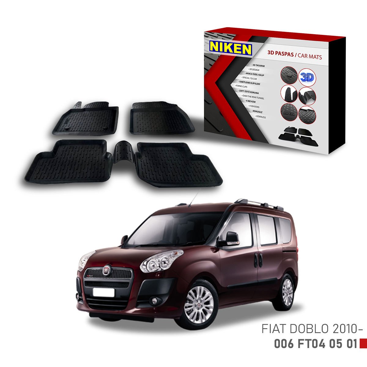 Fiat Doblo Havuzlu 3D Paspas Niken Siyah 2010+ sonrası uyumlu