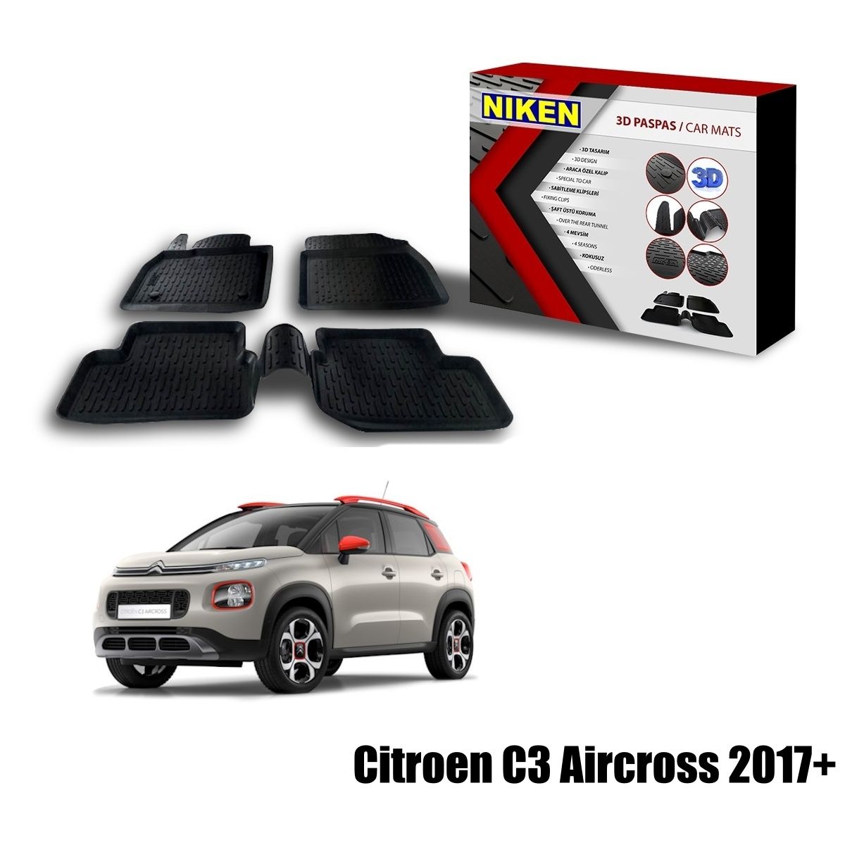 Citroen C3 Aircross Havuzlu 3D Paspas Niken Siyah 2017+ sonrası uyumlu