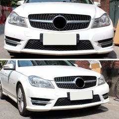 Mercedes C serisi w204 diamond ön panjur ızgara seti krom-siyah 2007-2013 arası