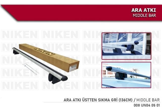 Araç üstü ara atkı bagaj taşıyıcı gri(üstten sıkıştırmalı) alüminyum 136 cm uzunluk