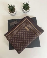 VAKKO TWİL İPEK ŞAL MONOGRAM DESEN KAHVERENGİ