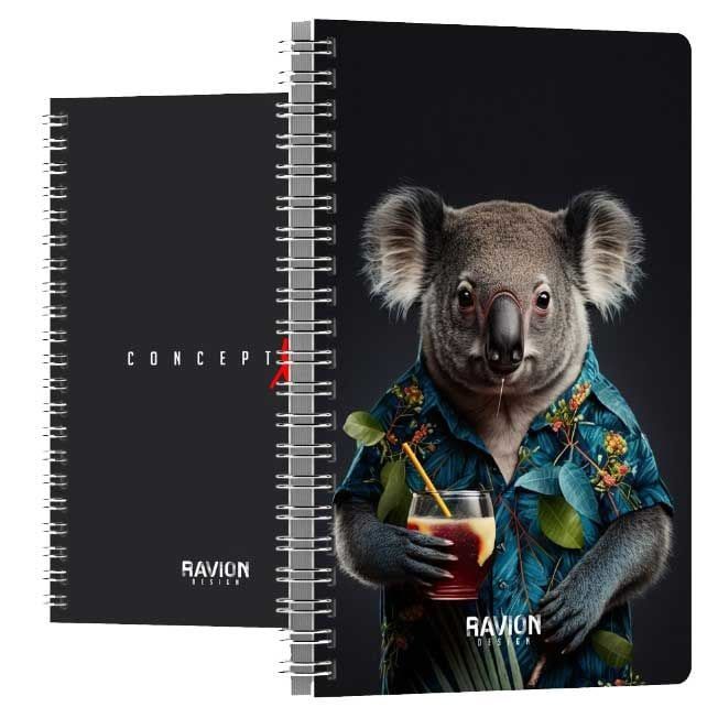 Ravion Concept Spiralli Koala Sert Kapak 96 Yaprak 17*24 Kareli Defter