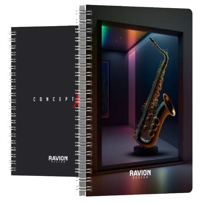 Ravion Concept Spiralli Saksafon Sert Kapak 96 Yaprak 17*24 Çizgili Defter