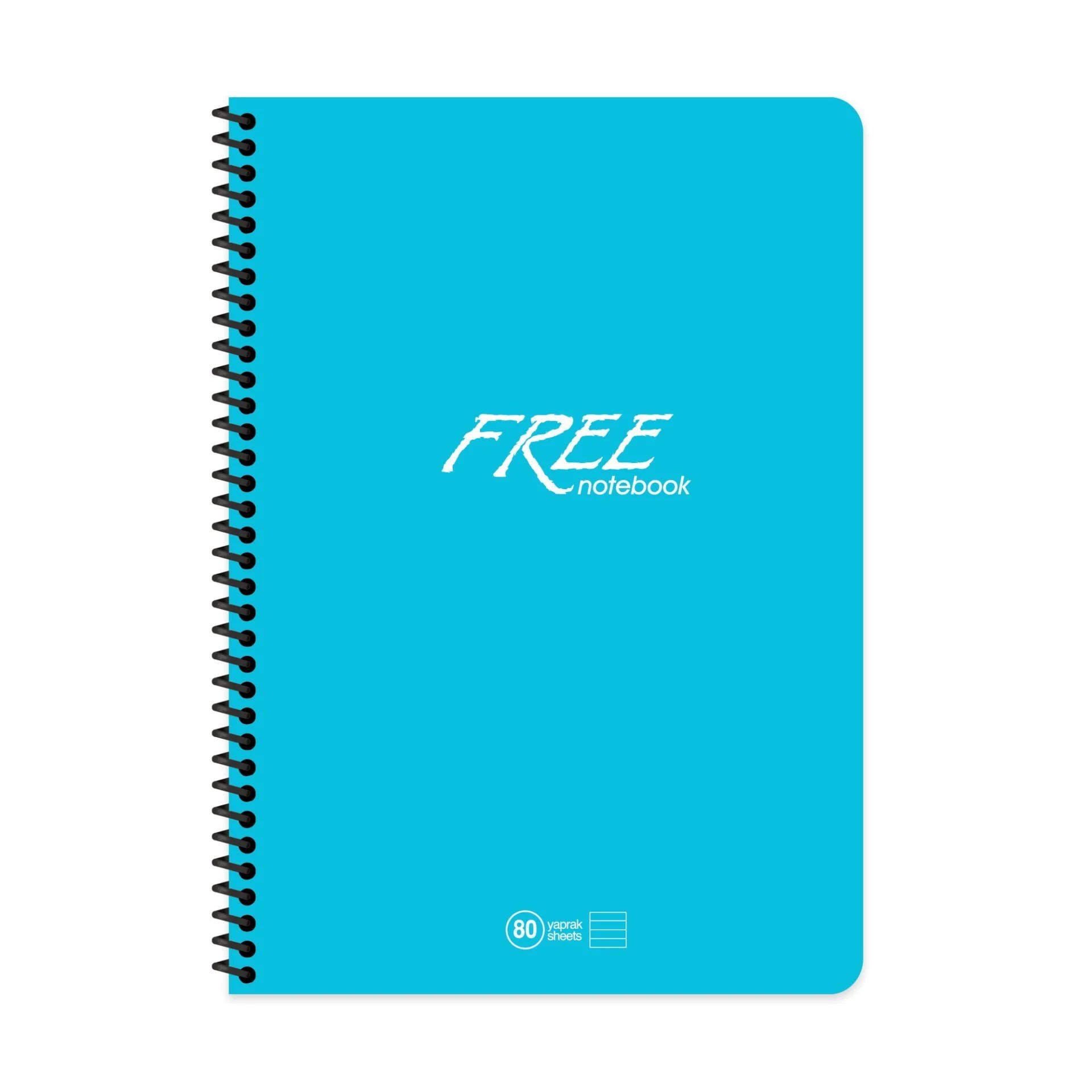 Keskin Color Free Spiralli Mavi Plastik Kapak 80 Yaprak A4 Çizgili Defter