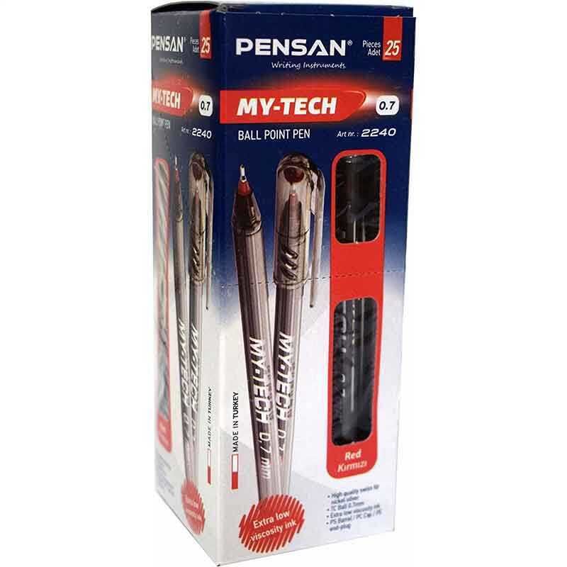 Pensan My-Tech 0.7 mm Kırmızı Tükenmez Kalem (25'li Paket)