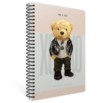 Gıpta Xoxo Spiralli Gri Sert Kapak 120 Yaprak 17*24 Kareli Defter