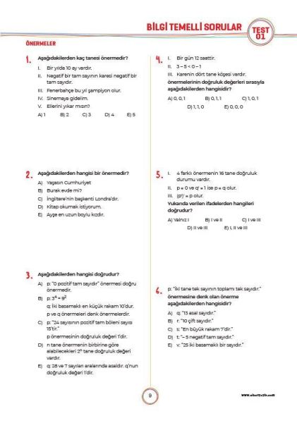 Sınav Yayınları 9. Sınıf Matematik Soru Bankası